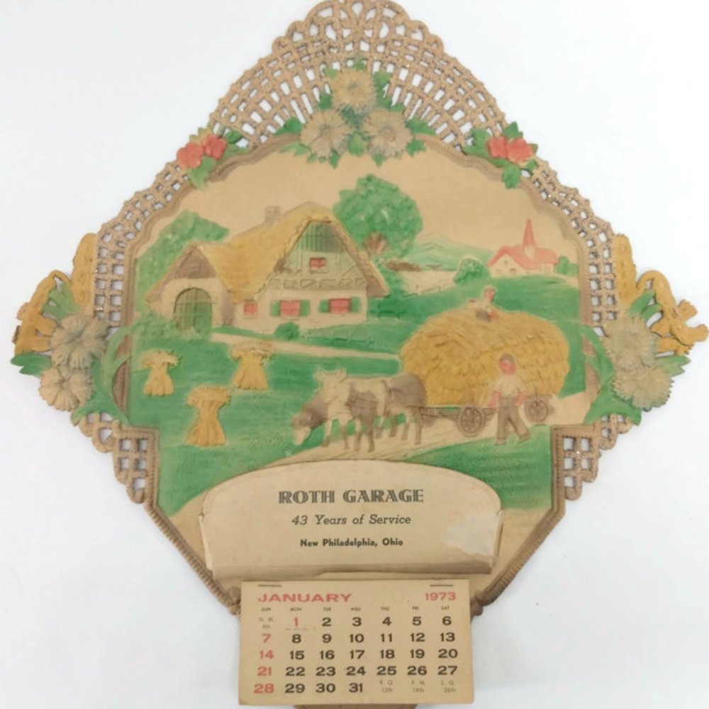1973 VINTAGE Advertising Embossed Cardboard Calend